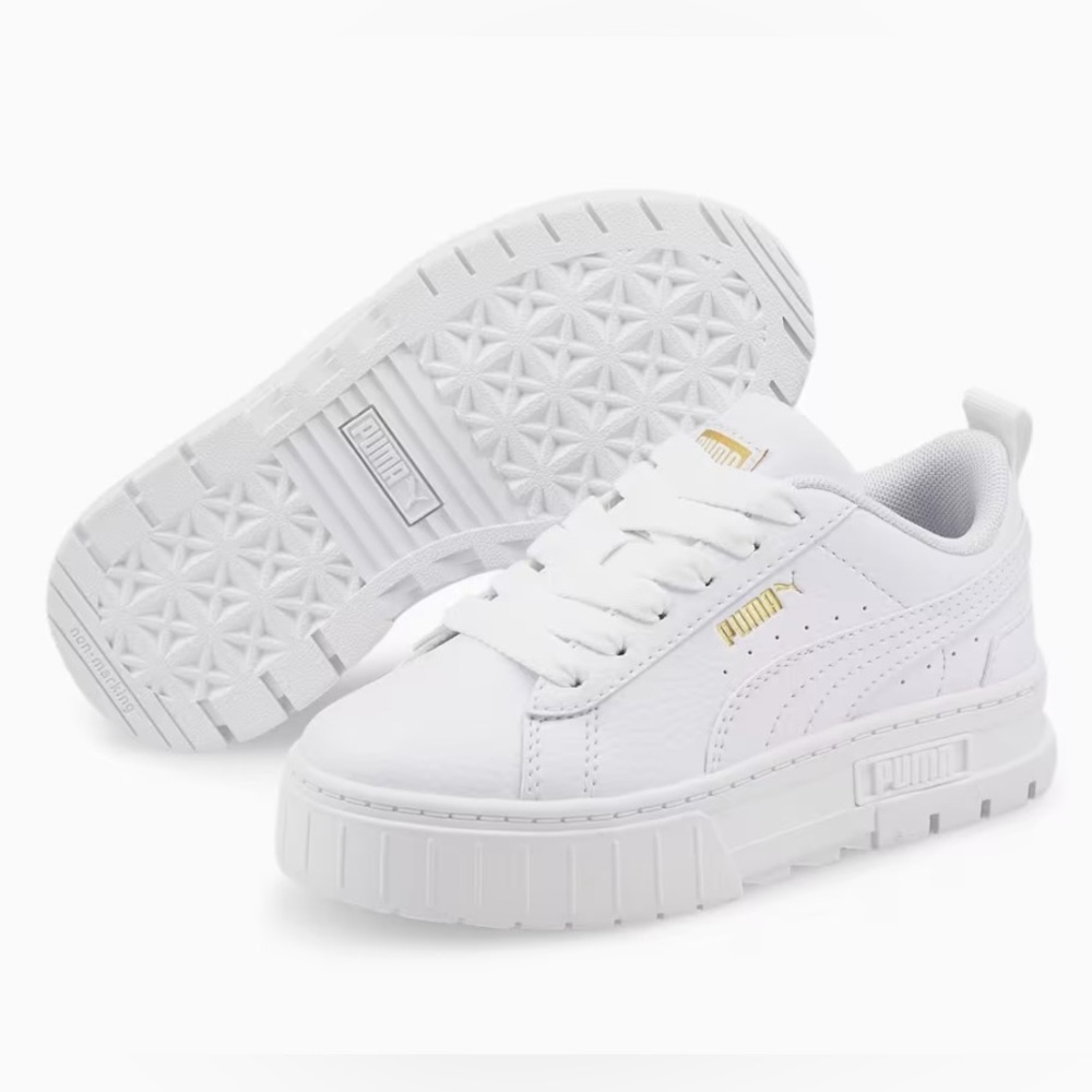 Puma White Platform Lace-Up Sneakers with Gold Logo